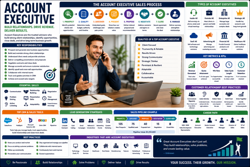 Account executive role overview infographic