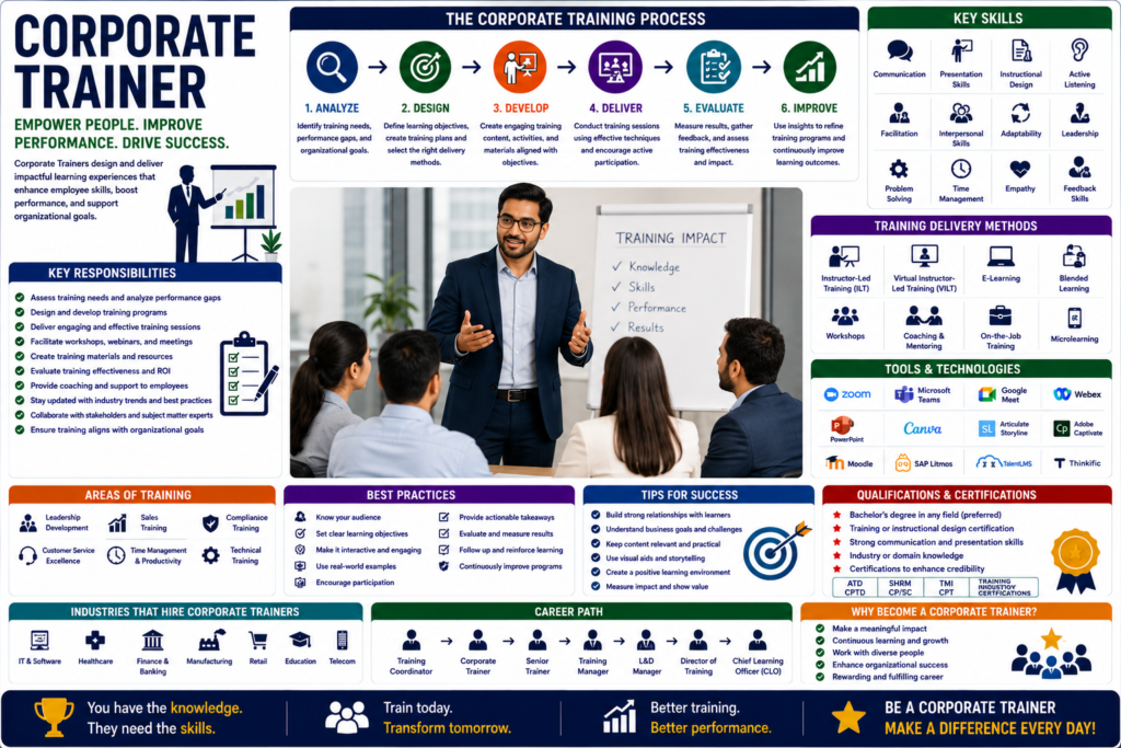 Corporate training process and tools infographic