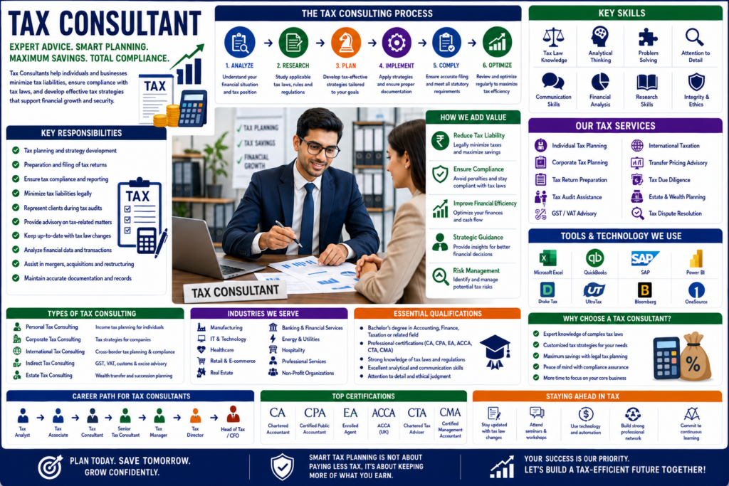 Tax consulting process and advice infographic