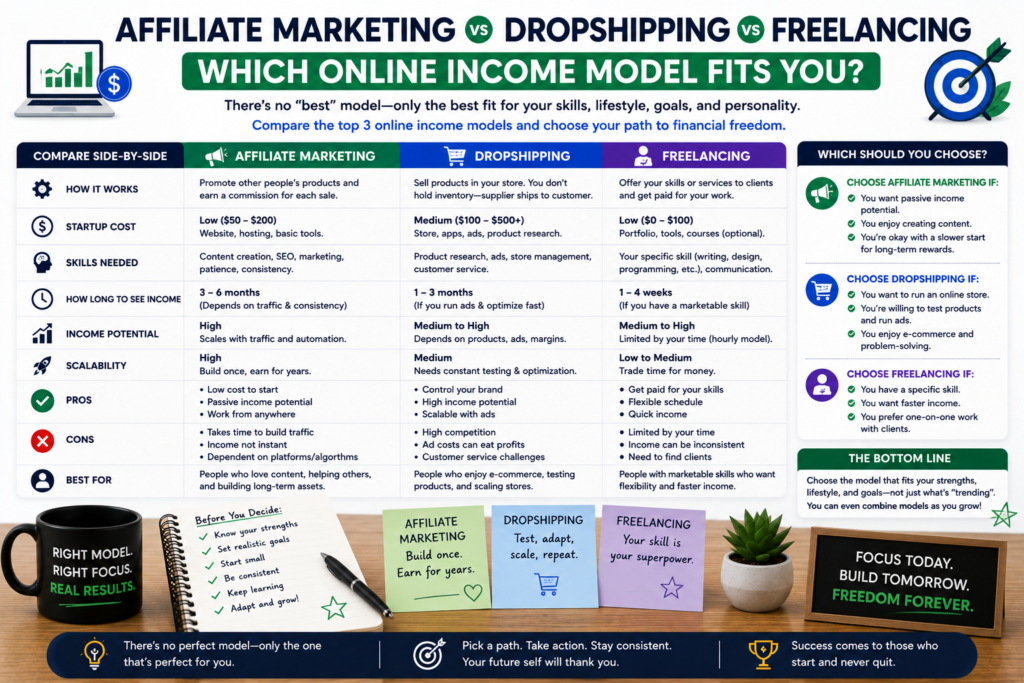 Affiliate Marketing vs Dropshipping vs Freelancing