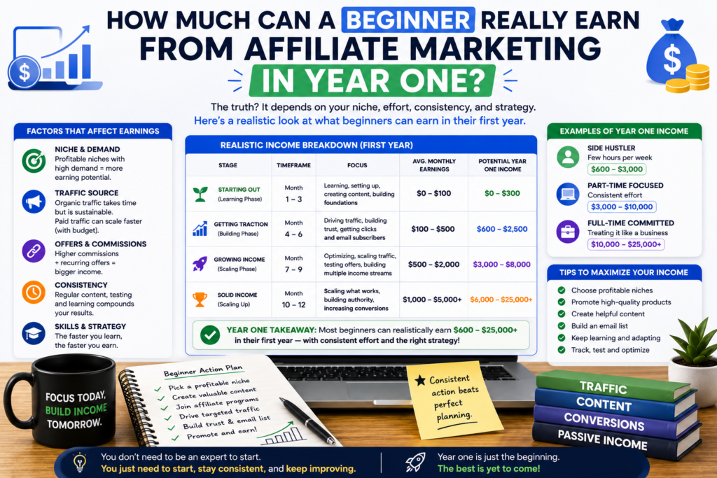 Beginner affiliate marketing earnings first year