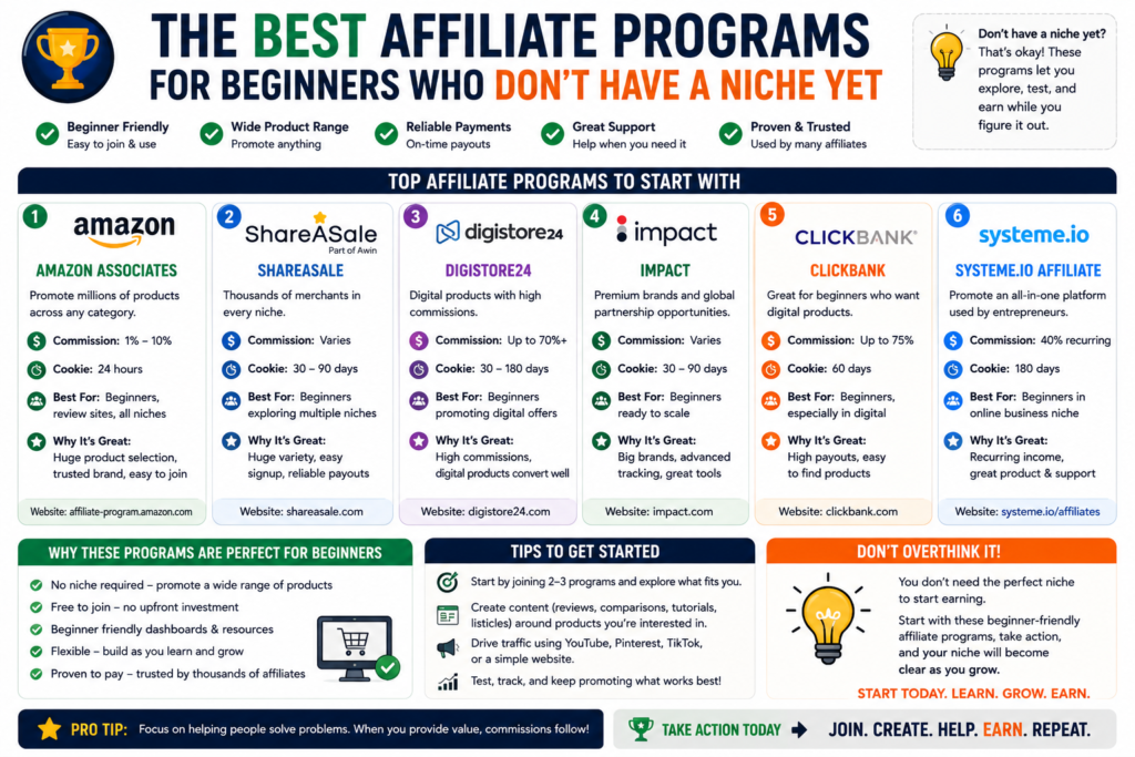 Best affiliate programs for beginners without a niche