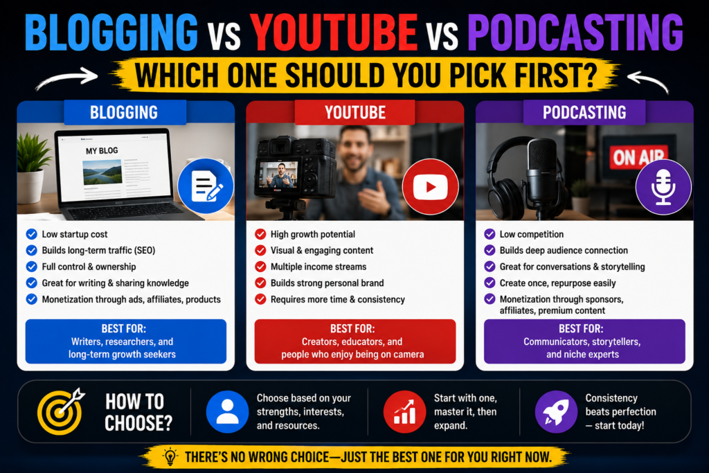 Blogging vs YouTube vs podcasting