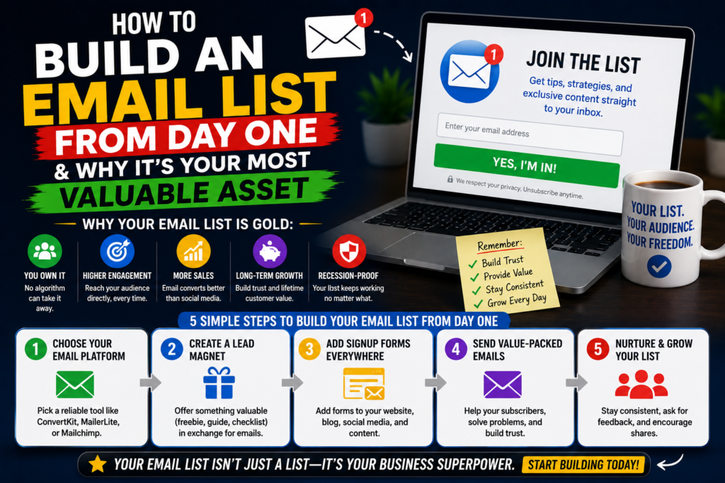 Build an email list from day one