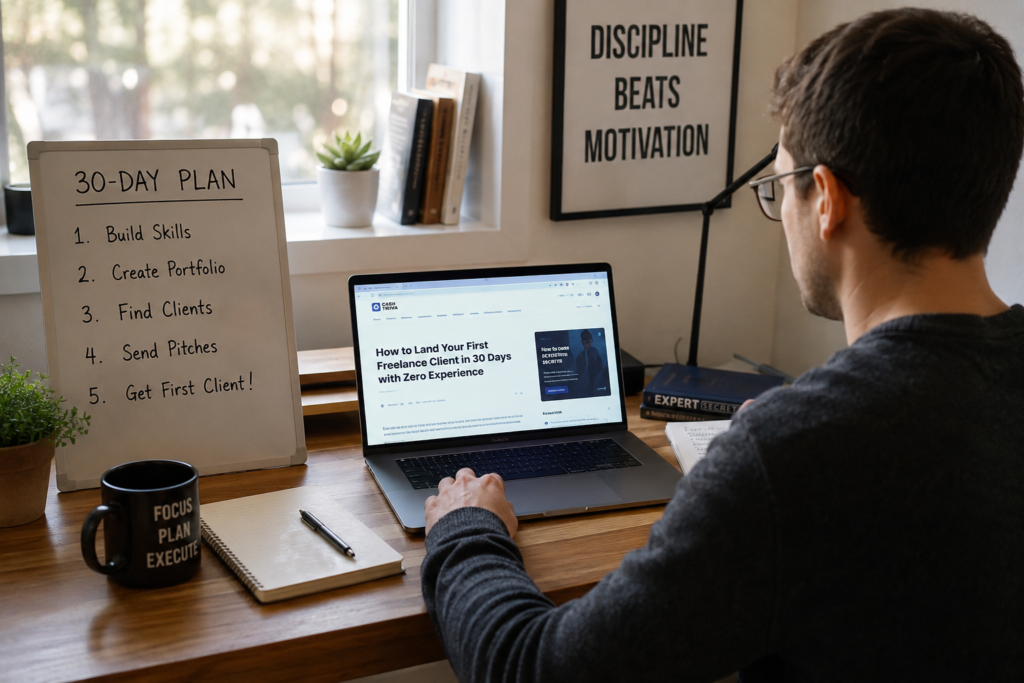 Focused workspace with a 30-day plan