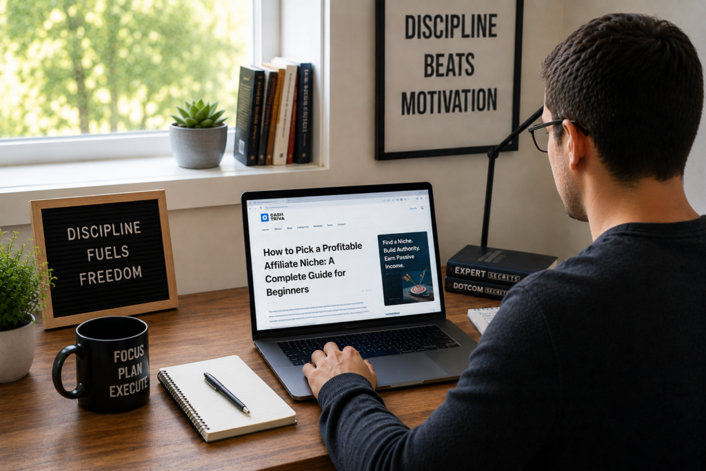 Focused workspace with motivational elements