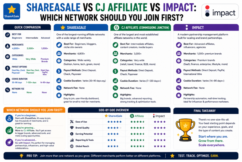 ShareASale vs CJ Affiliate vs Impact